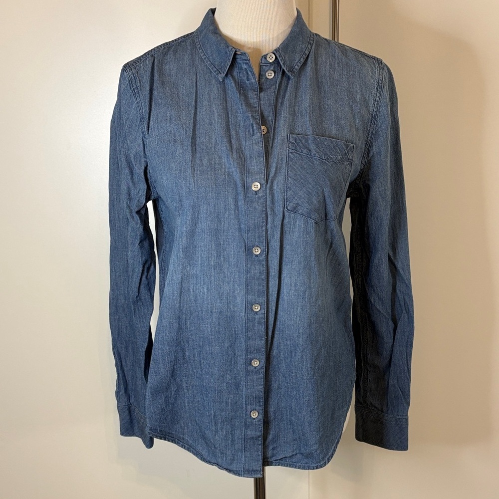 Caslon 100% Cotton Blue Denim Button-Up Shirt | metal buttons | S